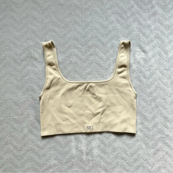 Set Active Ribbed Sports Bra Cream Size L - Picture 2 of 5
